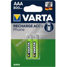 Varta Phone Power T398 Micro AAA 800mAh confezione in blister da 2 pezzi