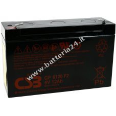 Batteria al piombo CSB 6V 12Ah, ad esempio per sistemi di allarme, monitoraggio, UPS, telecomunicazioni.