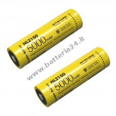 2x batteria Nitecore agli ioni di litio tipo 21700 NL2150, 5000mAh