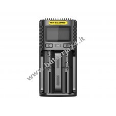 Caricatore USB a 2 slot Nitecore UM2 per batteria Li Ion, Li Ion IMR, NiMH (14650, 18650, 22500)