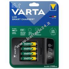 Caricabatteria VARTA, incl. 4x AA 2.1Ah, LCD Smart Charger+ per batteria ricaricabili AA AAA