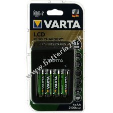 Caricatore plug in Varta / caricatore con display LCD e USB, incluse 4x batteria ricaricabili Varta AA R2U 2100mAh