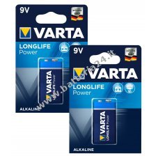 2 batteria Varta tipo 6LF22, PP3, 6LR61, batteria di blocco 9V 2x 1 blister