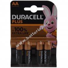 Pile Duracell Alcaline Mignon AA LR06 1,5V Plus Extra Life confezione in blister da 4 pezzi