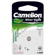 Camelion cella a bottone all'ossido d'argento SR43 / G12 / 386 / LR43 / 186 confezione blister da 1