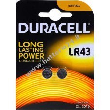 Pile a bottone Duracell LR43 LR1142 AG12 V12GA confezione blister da 2