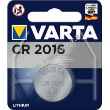 VARTA batteria a bottone al litio CR 2016, IEC CR2016, sostituisce anche DL2016, 3V confezione blister da 1 pezzo