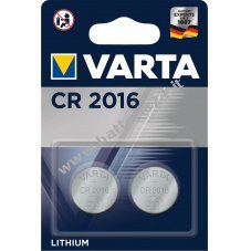 VARTA batteria a bottone al litio CR 2016, IEC CR2016, sostituisce anche DL2016, 3V confezione in blister da 2 pezzi