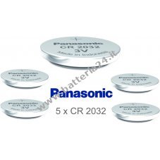 5x Panasonic CR2032 DL2032 ECR2032 Pile a bottone al litio   Batteria sciolte per orologi, chiavi dell'auto e altro ancora