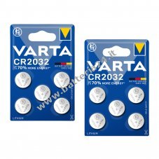 10x VARTA CR2032 DL2032 ECR2032 pile a bottone al litio   2x blister da 5 per orologi, chiavi dell'auto e altro ancora