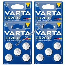 20x VARTA CR2032 DL2032 ECR2032 Pile a bottone al litio   4x blister da 5 per orologi, chiavi dell'auto