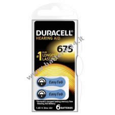 Batteria Duracell per apparecchi acustici 675AE / AE675 / DA675 / PR1154 / PR44 / V675AT in blister da 6 pezzi