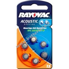 Rayovac Acoustic Special batteria per apparecchi acustici tipo 13 / 13AE / AE13 / DA13 / PR48 / V13AT confezione in blister da 6 pezzi