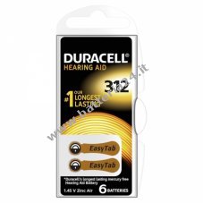 Batteria Duracell per apparecchi acustici 312AE / AE312 / DA312 / PR41 / PR736 / V312AT in blister da 6 pezzi