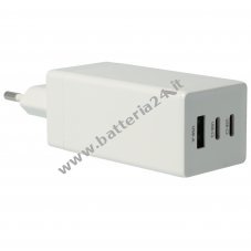 Caricatore USB C Power Delivery PPS a 3 porte con 2x USB C, 1x USB A / adattatore 65W GaN Bianco