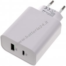 Caricatore rapido USB a 2 porte Adattatore USB PD QC 45 W Bianco 61756