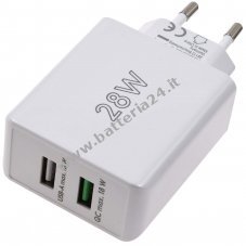 goobay 28W USB A QC doppio caricatore veloce   2 porte, Quick Charge 3.0, bianco compatto