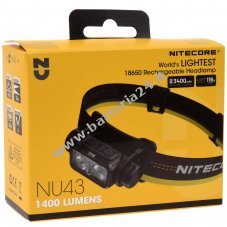 Lampada frontale Nitecore NU43 LED, lampada frontale, USB C, max. 1400 lumen