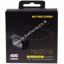 Lampada frontale Nitecore NU25UL Ultralight LED, lampada frontale con USB C